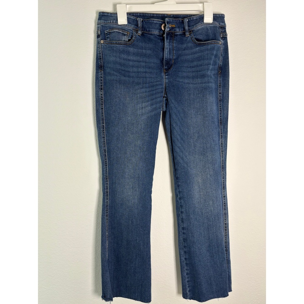 J. Jill‎ Denim Modern Slim Boot Cut Jeans Womens 8R Medium Wash Blue Raw Hem